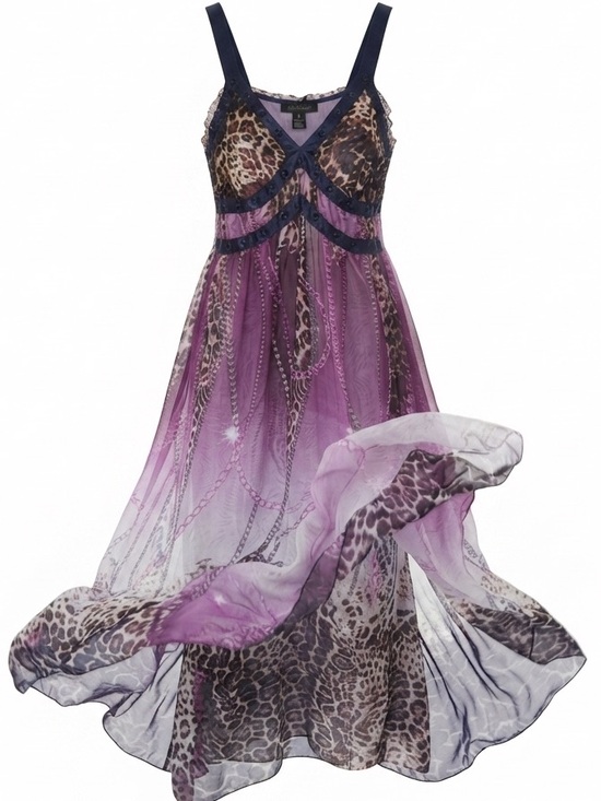 Y2K Other - J&D Sheer Purple Multicolor Dress Leopard-Print  Size XL-XXL Adjustable Strap
